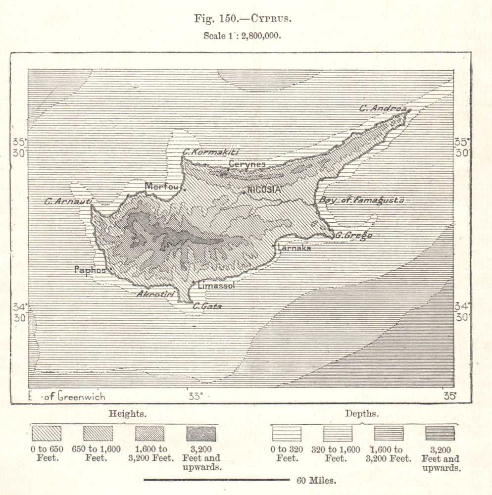 Cyprus. Sketch map 1885 old antique vintage plan chart